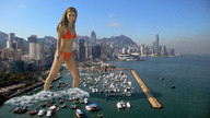 breasts giantess collage city mega swimsuit destruction water ocean wet brunette smiling wonderslug skyscraper boats splashing wading leilani_dowding