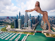 city mega brunette boats tolik looking_at_viewer muscle_babe leaning_on_building