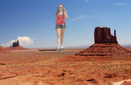 giantess collage destruction desert walking ipod sunglasses sneakers outdoors sky looking_into_distance amanda_bynes monument_valley