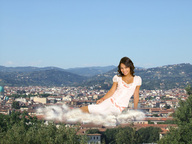 giantess collage destruction buildings brunette smiling unknown_artist outdoors looking_at_viewer high_res hills