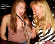 collage blonde story red_hair shrunken_men teasing laughing knife