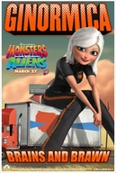 breasts giantess white_hair mega color destruction blue_eyes anime ginormica short_hair sitting cartoon movie poster monsters_vs_aliens truck looking_at_viewer power_lines belt jumpsuit digital_render susan_murphy dreamworks
