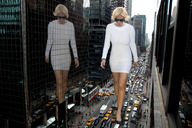 giantess collage city blonde traffic shoes wonderslug dress lindsay_lohan short_hair legs walking sunglasses streets vehicles reflection under_foot between_buildings city_street car_crush
