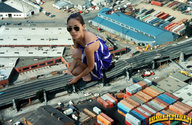 giantess collage destruction glasses brunette looking_at_viewer olivia_munn disrupting_traffic lower_rider