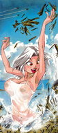 breasts drawing nipples giantess white_hair mega color large_breasts destruction attack rampage cleavage gun water ocean wet susan anime huge_breasts military brown_eyes smiling ginormica dress short_hair airplane cartoon jets clouds red_nails monsters_vs_aliens pier dock susan_murphy dreamworks emerging_from_sea looking_at_tinies