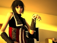 giantess nude black_hair handheld asian short_hair shrunken_men dangle digital_render