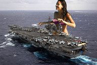 giantess collage swimsuit ocean military smiling ships aircraft_carrier looking_into_distance