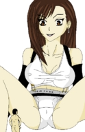 drawing large_breasts penis cleavage tifa_lockhart brunette smiling shrunken_men looking_at_victim white_void