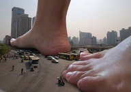 giantess crush collage mega barefoot buildings streets vehicles outdoors under_foot oblivious_bystanders