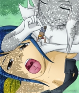 drawing vore cleavage blue_hair dizzy guilty_gear open_mouth dangle outdoors jora-bora looking_at_tiny