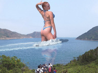 giantess collage swimsuit wonderslug red_hair lake outdoors