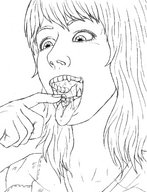 drawing vore monochrome tongue shrunken_men open_mouth string_fountain