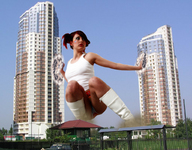 giantess collage panties city destruction buildings red_hair boots squatting