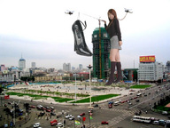 giantess collage long_hair high_heels helicopter smiling asian boots standing vehicles looking_at_viewer