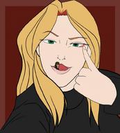 drawing vore blonde tongue green_eyes shrunken_men looking_at_viewer taunting aryion