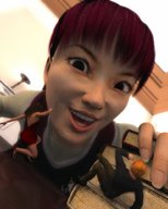 smiling red_hair shrunken_men shrunken_woman point_of_view looking_at_tiny digital_render