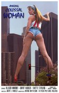 giantess city mega long_hair butt high_heels buildings legs shorts skyscraper movie_poster poster behind_view