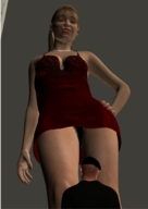 blonde cleavage smiling shrunken_men hand looking_down gtsorama digital_render