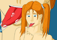 drawing vore tongue blue_eyes saliva red_hair pigtails looking_down vehicles vehicle_vore