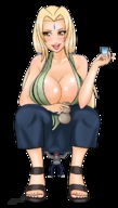 drawing giantess feet blonde cleavage butt_crush tsunade smiling shrunken_men sitting holding underneath pedicure straining naruto_(series)
