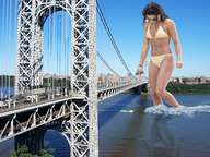 breasts giantess collage city mega swimsuit bridge wonderslug looking_down sunglasses boats vehicles wading jenna_dewan holding_vehicle