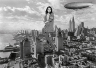 giantess collage city monochrome destruction clothed high_heels blimp skyscraper sky emma_roberts giantesscity