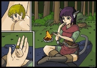 drawing color handheld shrunken_men thor66 outdoors trees panels camp_fire looking_at_tiny
