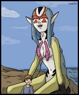 drawing giantess color cleavage red_eyes shrunken_men thor66 sky