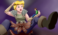 drawing growth giantess mega blonde clothed handheld short_hair boots shrunken_men sitting pants cosplay disney cinderella belt hairband how_to_train_your_dragon astrid ben_10 looking_at_tiny ben_tennyson riadorana dreamworks cartoon_network