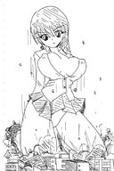 breasts drawing growth giantess monochrome destruction skirt buildings kneeling