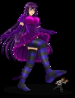drawing blue_eyes purple_hair stockings gloves dress shrunken_men running raised_foot running_away imminent_crush stocking_feet frilly_dress