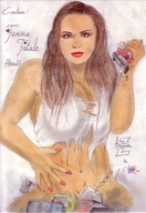 drawing giantess destruction cleavage hand belly olivier manicure looking_at_viewer vehicle_crush