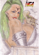 drawing giantess city color destruction handheld green_hair tarrass20020 olivier green_nails water_tower
