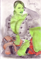 drawing giantess destruction cleavage tarrass20020 olivier vehicle_crush green_skin
