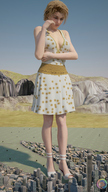 giantess landscape city blonde cleavage high_heels dress short_hair sandals looking_down skyscraper mountains tiny_mk emilia_greyheart digital_render
