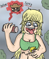 drawing vore mouth handheld cleavage saliva shrunken_men looking_at_victim spices