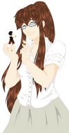 drawing color handheld skirt glasses brunette shrunken_woman kat katherine looking_at_tiny magic_book randomlycreativemind