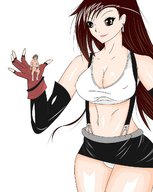 drawing handheld cleavage skirt brunette tifa brown_eyes gloves shrunken_men