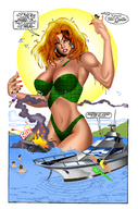 drawing giantess swimsuit destruction small_men handheld cleavage water story boats dropped