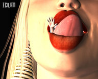 vore blonde tongue mouth lips face shrunken_woman reaching_out digital_render