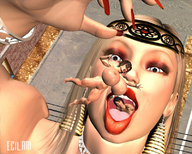 giantess nude vore tongue mouth teeth huge_breasts hand brothervirgil earrings dropped makeup looking_at_tiny second_victim digital_render