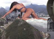 collage city mega butt swimsuit destruction ocean brunette unknown_artist crawling fire skyscraper mountains boats smoke ships big_butt