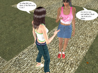 blonde shoes brunette story socks unaware shrunken_woman cobblestone digital_render