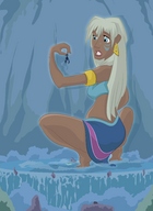 drawing giantess color long_hair barefoot finger waterfall looking_down cave crouching disney earrings crowds atlantis makeup atlantis_the_lost_empire kida_nedakh kisparlius