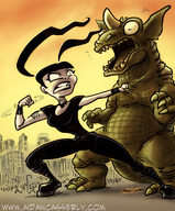 drawing giantess color pigtails monster fighting goth aidan_casserly