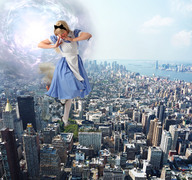 giantess collage city blonde destruction clothed buildings helicopter wonderslug surprised portal skyscraper alice_in_wonderland hair_bow
