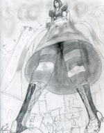 drawing giantess upskirt monochrome castle low_angle boots point_of_view thigh_highs subjects
