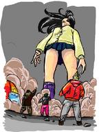 drawing giantess color destruction skirt low_angle looking_down people point_of_view