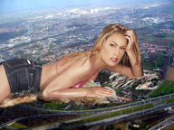 collage city mega blonde destruction wonderslug lying_down smoke looking_at_viewer dust