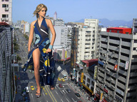 giantess collage feet city blonde wonderslug dress short_hair legs foot_print streets under_foot vehicle_crush between_buildings